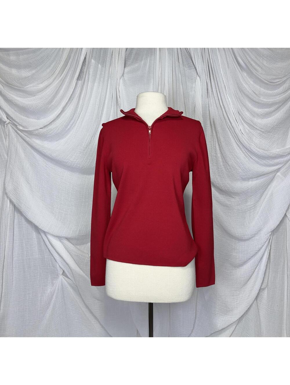 Preppy Minimalist Casual Red Half-Zip Sweater Large